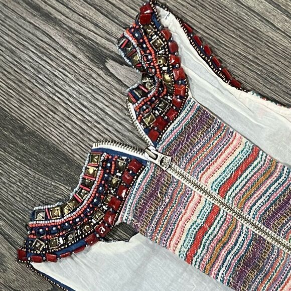 Lucky Brand Dress Empire Waist Aztec Pattern Sleeveless Racerback Cream XS - Picture 7 of 10